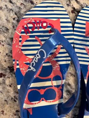 Coach Poppy Navy & Coral Striped Logo Flip Flops thumbnail 4