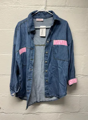 NWT Boutique Brand Denim Button Up Blue thumbnail 1