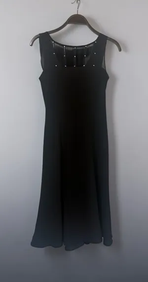 Evan Picone Black Midi Dress with Sheer Studded Yoke NWT thumbnail 1