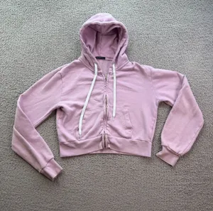 Brandy Melville Pink Cropped Full Zip Hoodie Cotton Blend Y2K Coquette One Size thumbnail 1