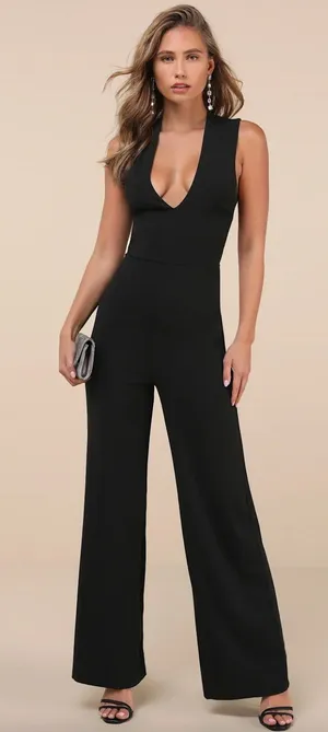 Lulus Thinking Out Loud Black Backless Jumpsuit Formal Cocktail Party Medium NWT thumbnail 1