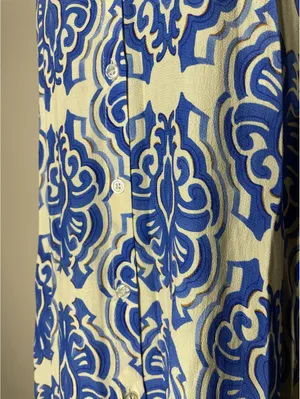 Zara Blue & White Printed Midi Dress Sz S Coastal Grandma thumbnail 8