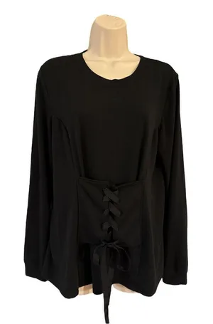 Victoria’s Secret Long Sleeve Corset Style Ribbon Lace Up Top Black Size Medium thumbnail 1