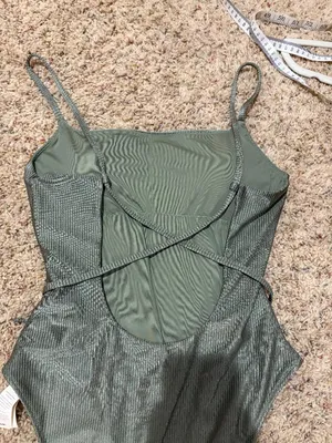 Aerie Shine Ribbed Strappy Scoop Olive Green One Piece Wrap Around Tie Swimsuit thumbnail 10