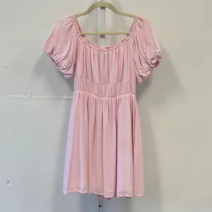 Fashion Pink Puff Sleeve Smocked Waist Mini Dress Cottagecore Pockets Small thumbnail 2