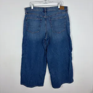 American Eagle Stretch Super High Rise Baggy Wide Leg Jeans Medium Wash Size 18S thumbnail 5