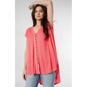 Free People Boho Oversized‎ Lagenlook Highland Tee in Azalea Red XS Xsmall thumbnail 2