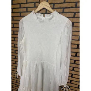 Selfie Leslie‎ White Secret Garden Long Sleeve Smocked Bodice Dress Size Large thumbnail 4