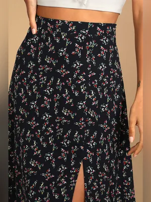 Lulus Bliss Me Navy Blue Floral Print Midi Skirt thumbnail 4