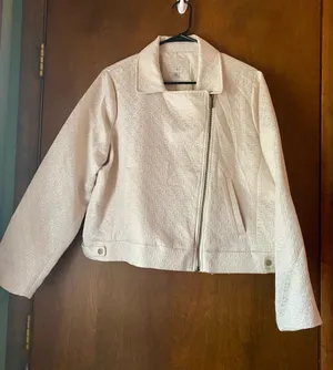 Women's Off White Textured Moto Jacket thumbnail 1