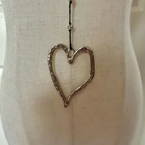 Silver tone long open heart necklace thumbnail 2