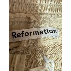 NEW Reformation Gold 100% Silk Sleeveless Cami Camisole Smocked Crop Tank Top 10 thumbnail 3