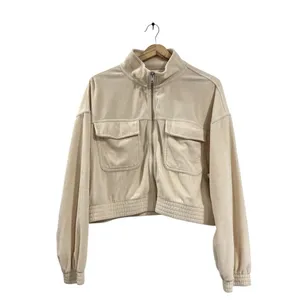 Aerie Groove-On Velour Crop Jacket in Soft Oat EUC thumbnail 2