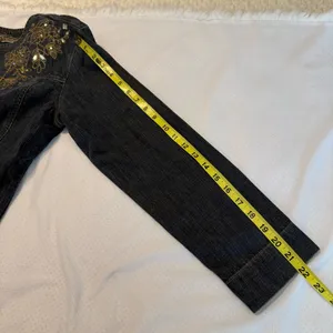 Chico’s Embroidered Sequin Open Front Jean Jacket Size 1 Chico (Med 8) Floral thumbnail 11