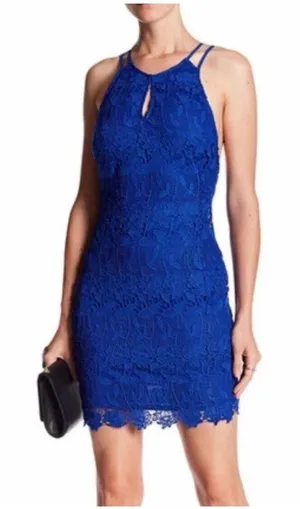 ASTR The Label Royal Blue Strappy Lace Mini Dress‎ Size M thumbnail 1