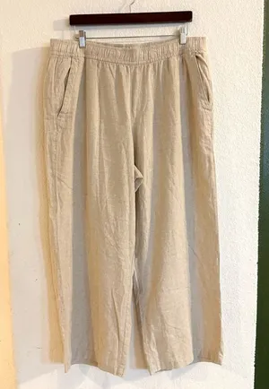 Old Navy Womens Pants Oatmeal Beige High Rise Wide Leg Linen Blend Size XL thumbnail 1