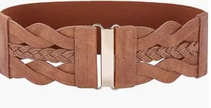 Women leather stretch waistband belt brown thumbnail 1