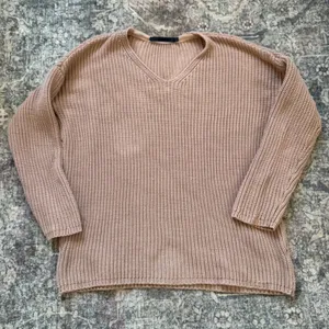 Jenni Kayne Organic Cotton V-Neck Shaker Knit Sweater Cedar Brown M 495-7358-C21 thumbnail 1
