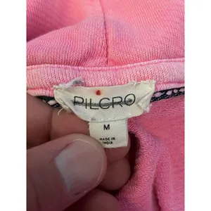 Pilcro Anthropologie Hoodie Sweatshirt Womens Medium Pink Terry V Neck High Low thumbnail 6