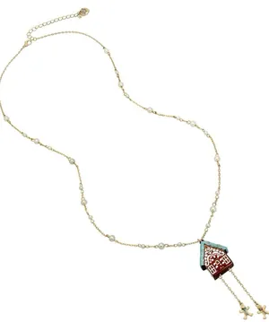 Betsey Johnson NWT Jingle Bell Bling Christmas Gingerbread House Pendant Necklace thumbnail 1