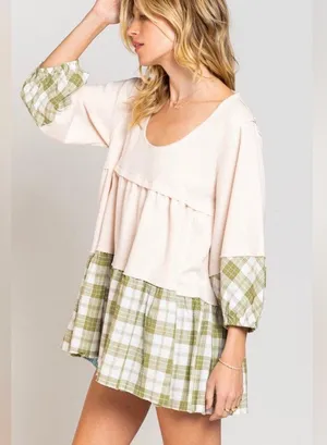 Shades Of Fall 3/4 Sleeve Plaid Rib Knit Tiered Tunic Balloon Sleeve Women’s Med thumbnail 3