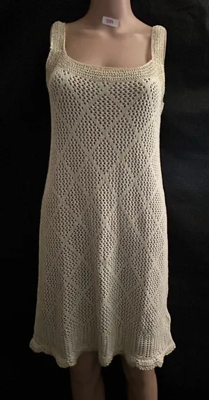 Venus Women’s 2 PC Sleeveless Crochet Knit Slip Dress Cream & Gold MD NWT thumbnail 1