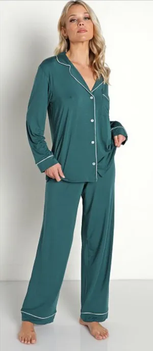 Eberjey Gisele Tencel Modal Long Pajama Set Size XL Evergreen thumbnail 1