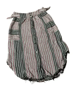 Free People Boho Striped Button Front Midi Skirt Womens Small Grey Frayed Hem thumbnail 1