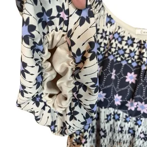 NWT DEX Maxi Dress 1X Navy Floral Boho Tiered‎ Puff Elastic Sleeves Flowy Spring thumbnail 10