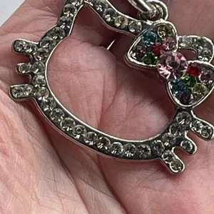 Vintage Hello Kitty outline rhinestone silvertone tone necklace thumbnail 6
