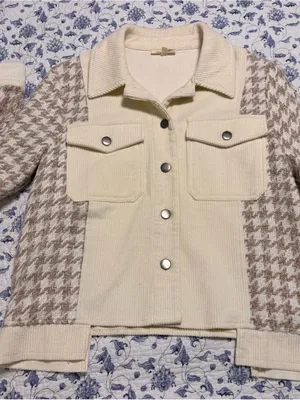 Mystree Corduroy Jacket S Cream Herringbone Mixed Media Utility Shacket fall thumbnail 8
