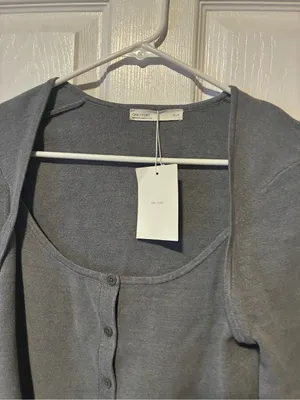Oak Fort BUTTON FRONT SQUARE NECK SWEATER size medium minimalist Gray thumbnail 3