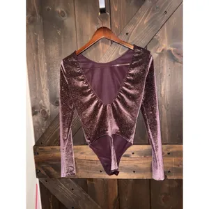 Victoria Sport XS Shimmering‎ Glitter Long Sleeve Bodysuit Leotard Purple thumbnail 3