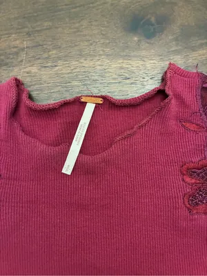 Free People Top Daniella Illusion Women’s Small Burgundy Lace Long Sleeve thumbnail 2
