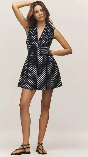 Anthropologie Tommie Cap-Sleeve Linen Smocked Front Zip Mini Shirtdress thumbnail 1