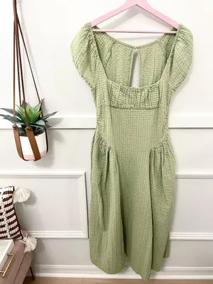 Free People Free-est Ciara Pucker Check Midi S Milkmaid Olive Sage Cottagecore thumbnail 2