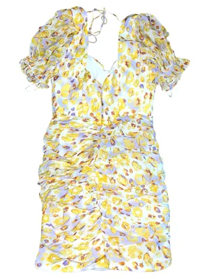 Saints + Secrets Floral Yellow Ruched Tie-Back Mini Dress thumbnail 3