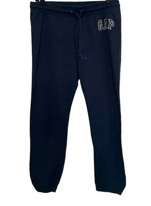 Gap womens navy blue cropped elastic drawstring loungewear jogger pants medium thumbnail 1