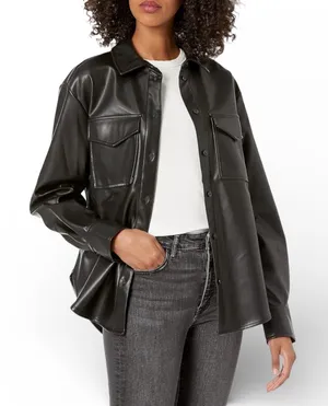 The Drop Lisadnyc Black Faux Leather Utility‎ Shirt Jacket XXS thumbnail 1