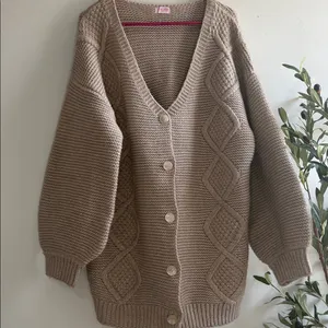 Pink Lily Tan Knit Cardigan thumbnail 1