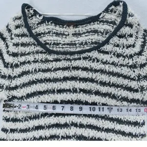 Free People Striped Eyelash Knit Sweater Navy Cream Scoop Neck Womens Medium thumbnail 6
