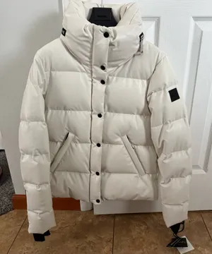 SAM. Vegan Leather White Quilted Puffer Jacket with High Collar thumbnail 5