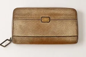 Vintage Chloé Metallic Pebbled Leather Gold Zip Around Continental Wallet thumbnail 1
