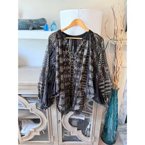 Free People New Romantics Palacio Blouse Womens Black‎ Gold XS thumbnail 3