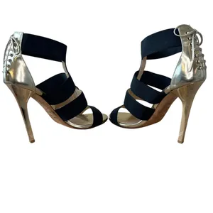 Jimmy Choo Dario Black Ladder Strap‎ Gold Heel Sandals Size US 8, IT 38 thumbnail 5