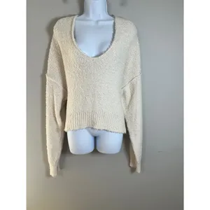 We The Free Free People Theo V Neck Sweater Cream Textured Knit XL OB1368374 thumbnail 5
