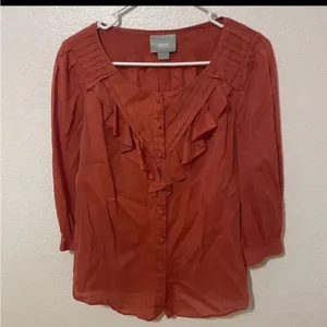 Maeve | Anthropologie Boho Nicoleta‎ Orange Ruffled Peasant Blouse size 4 thumbnail 4