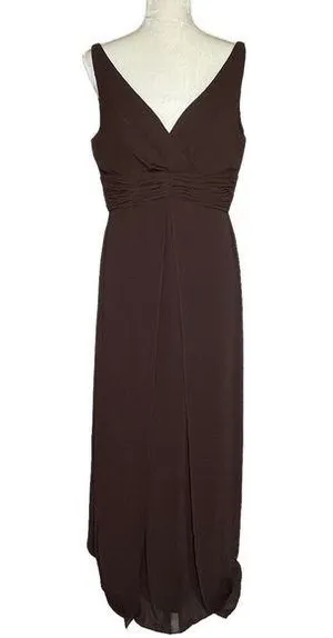 Bill Levkoff Womens Chiffon Special Occasion Dress Size 14 Brown Maxi Sleeveless thumbnail 1