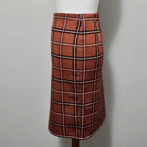 LOFT Outlet Orange & Brown Windowpane Plaid Aline Skirt Size Large Academia thumbnail 3