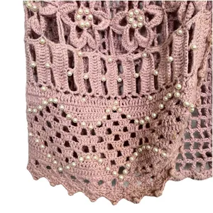 Reference Point Vintage Crochet Tank Top Long Vest Size L Pink Boho Hippie Fairy Embellished Y2K thumbnail 5